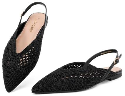 Women's Knit Pointed Toe Slingback Flats - Adjustable Buckle Ballet Flats, Dressy and Comfortable Black