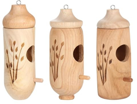 Nid d'oiseaux bourdonnant, nids d'oiseaux bourdonnants - 3 x nid d'élevage de colibri en bois | Oiseau de style oiseau pour jardin, balcon, tronc d'arbre