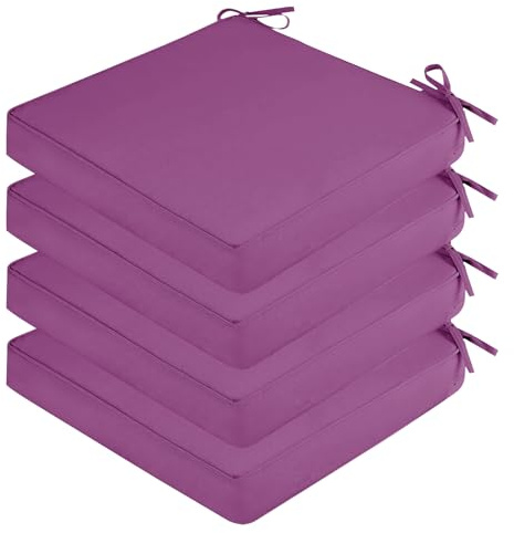 4 cuscini per sedia da esterno in memory foam quadrati impermeabili con clip regolabili - 55,9 x 55,9 x 7,6 cm - viola