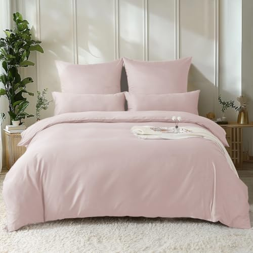 SOULFUL Bettwäsche 135x200 Baumwolle Satin,100% Langstapelige Baumwolle Seidig Luxus Bettwäsche-Set mit Reißverschluss, Oeko-Tex Zertifiziert,1 Bettbezug 135x200 & 1 Kissenbezug 80x80,Altrosa
