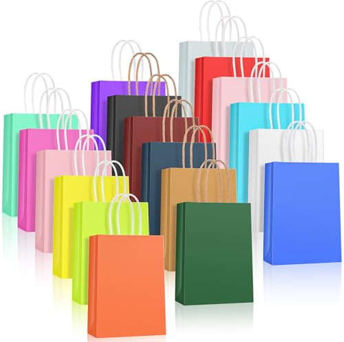 HOMIKLSA 18 sacchetti regalo con manici, 21 x 15 x 8 cm, piccoli sacchetti regalo, 18 colori assortiti, adatti per shopping, matrimoni, feste, compleanni (dimensioni piccole)