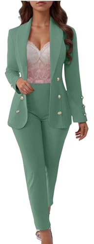 Richymfa Tailleur Donna Eleganti da Cerimonia Pantaloni e Giacca Completo da Donna con Risvolto Business Suit con Bottone Completi di Pantaloni 2 Pezzi per Matrimoni e Feste