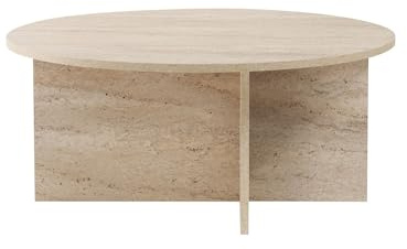 Stylish Coffee Table, Travertine Color, 90 x 40 x 90 cm | 100% Melamine Coated Particle Board, 18 mm Thick | Perfect for Modern Living Rooms & Spaces