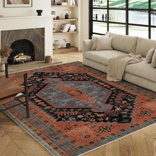 Decoranddecor Traditional Rugs For Bedroom, 160x230cm – Washable, Low Pile, Pet Friendly, Oriental Pattern Living Room Easy Clean Durable Carpet – Lunora
