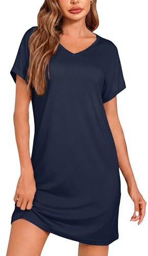 Leversic Nattlinne dam sommar bomull nattkläder V-ringad kortärmad lös passform T-shirt chic stor storlek S–XXL