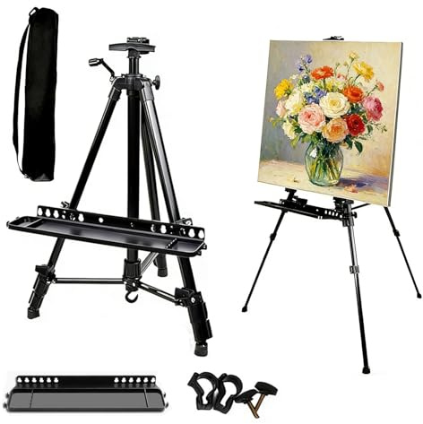 Cavalletto Pittura,Lungo Da 50 a 155 Cm, Cavalletto Da Artista, Altezza Regolabile, Con Livella, Cavalletto Pieghevole In Alluminio, Con Borsa Portatile, Adatto Per Esporre Poster, Dipinti e Altro