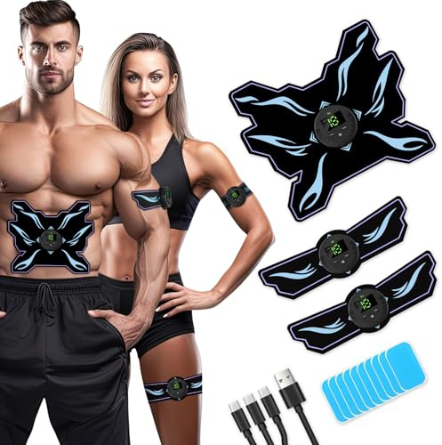 Braload EMS Bauchmuskeltrainer Gürtel, Elektrischer Muskelstimulator mit 8 Modi & 15 Intensitäten, USB Wiederaufladbares Trainingsgerät für Bauch, Arme und Beine, inkl. 10 Gel-Pads (Flamme)