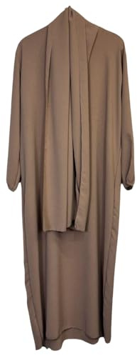 VR2 Denim Ladies Abaya with Scarf Hijab Attached, Long Sleeve Modest Dress for Women, One Size UK 8-18