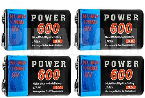 4 pilas recargables 9 V 6F22 6LR61 6KR61 6HR61 Ni-MH 600 mAh