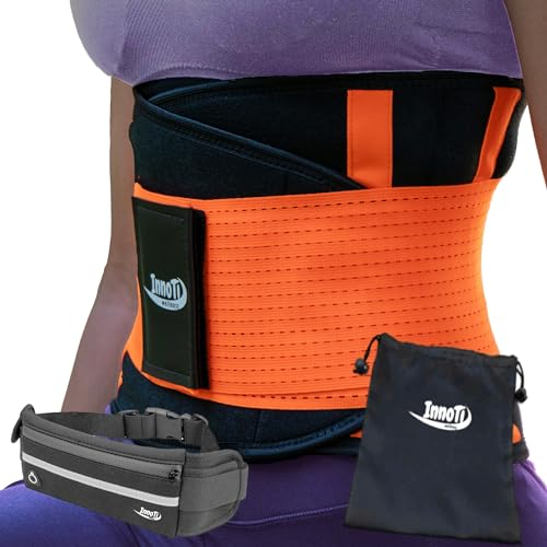 InnoTi Rückenbandage Herren & Damen - Rückenstützgürtel zur Stabilisierung der Lendenwirbel beim Sport und Arbeit - Kompression mit Doppelte Verstellbänder (ORANGE, L)