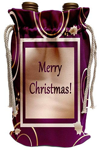 3dRose Beverly Turner Christmas Design - Holly Leaves, Merry Christmas, Purple, Gold and Copper - Wine Bag (wbg_77271_1)
