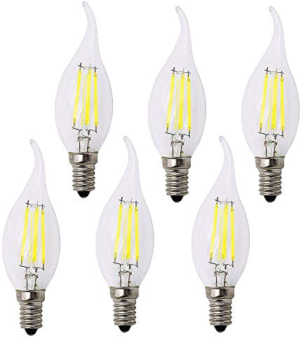 BANGSHUO 6er E14 Vintage Kandelaber LED-Lampen 4W C35 400 Lumen Kaltweiß 6000K Kronleuchter Glühbirnen E14 40W Äquivalent, C35 Filament LED Kerzenlampe E14 Flammenspitze Nein Dimmbar
