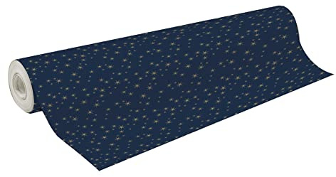 Clairefontaine 211928C - Une Bobine De Papier Cadeau - Papier Alliance 60g - Format : 50x0,70m - Motif : Étoiles Or, Fond Bleu Marine - Emballage Cadeau, Idéal Pour Les Emballages Professionnels