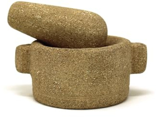 PALOSANTO - Mortaio con Pestello in Pietra Arenaria per Polverizzare l'Incenso Resina - Realizzato Artigianalmente in Ecuador - Strumento Pratico e Resistente - 6 x 3,5 cm