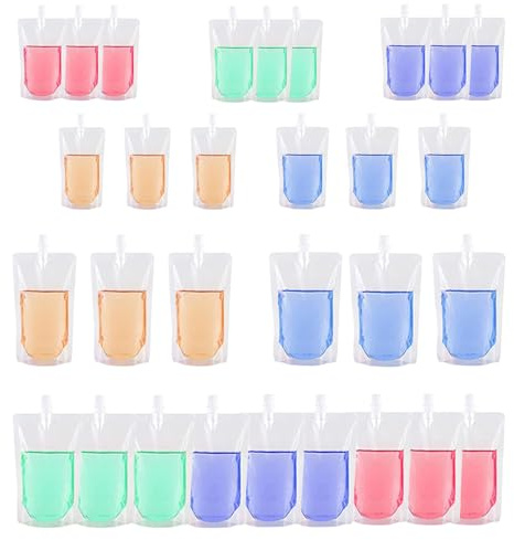 30 Pièces Flacons de Boissons, Sac de Boisson Transparent, Sac de Boisson au Jus, Aliments pour Bébés Pochettes, pour Voyages, Cocktails Scellés, Camping Pique-nique, Boissons de fête (150 ml/300 ml)