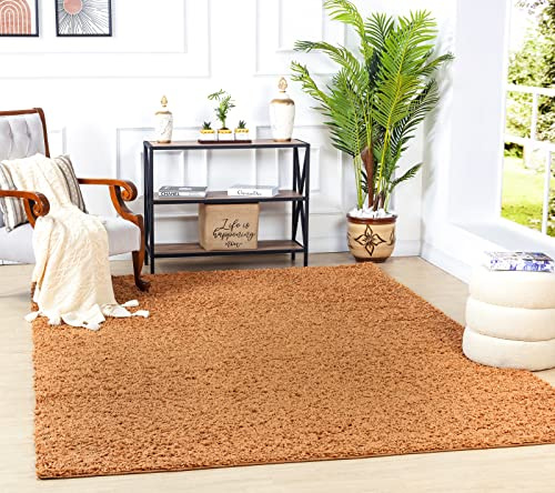 Surya Home Shaggy Berber Teppich - Flauschiger Teppich für Wohnzimmer, Esszimmer, Schlafzimmer, Langflor Hochflor Teppich flauschig - Teppich groß 100x200 cm, Wohnzimmerteppich in Terrakotta