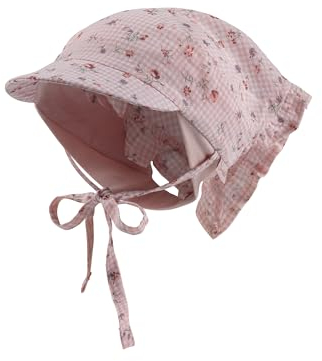 Sterntaler Baby Kopftuch Vichy Karo für Mädchen - Kopftuch mit Schirm und Volants aus Baumwoll-Mischgewebe Vichy Karo bedruckt mit kleinen Röschen und Singlejersey (Bio), mit Bindeband - perlrosa, 43