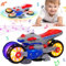 SWTOIPIG Jouet de Moto Rotatif, Gamme complète de mouvements électriques, déformation Automatique du Cycle, lumières colorées et Effets sonores agréables, Jouets éducatifs pour Enfants