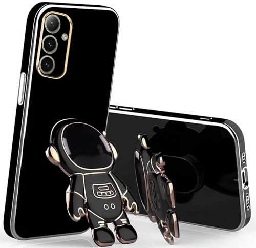 Nadoli pour Samsung Galaxy S24 Astronaute Invisible Béquille Coque,Ultra Mince Placage Astronaute Pliant Supporter Antichocs Silicone Flexible Coque Housse Étui de Potection