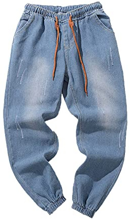 Generico Pantaloni Jeans Uomo con Elastico in Vita Jeans Casual da Uomo con Lacci Elastici sovradimensionati da Strada da Uomo Pantaloni Compatible with Moto Pioggia