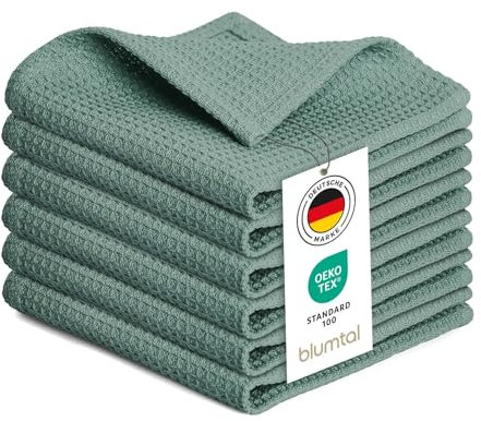 Blumtal® Geschirrtücher 30x30 cm - 10er Set aus 100% Baumwolle - Waschbar bei 60 °C - Küchentücher/Wischlappen - Grüne Geschirrtücher