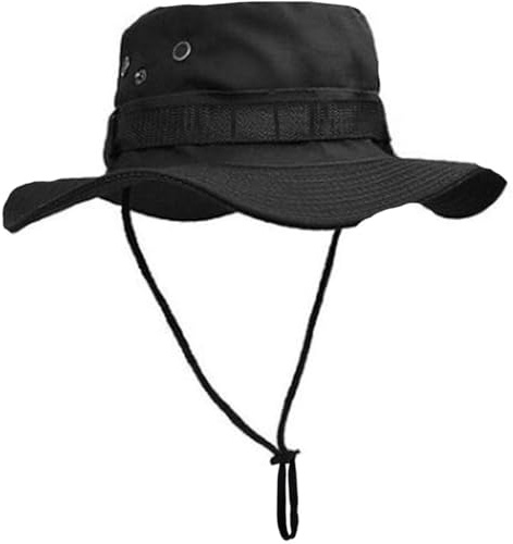 RALSPEC Cappello nero Boonie Bush Jungle tesa larga esercito militare cappello da sole cadetto secchio MTP Airsoft pesca, Nero , M-L