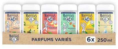 Le Petit Marseillais – Gels Douche Extra Doux 6 Senteurs Différentes (lot 6 flacons de 250 ml) – 92% d'ingrédients d'origine naturelle – Flacons entièrement recyclable
