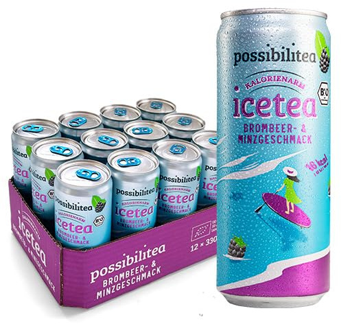 Possibilitea Bio Leichter Eistee Brombeere-Minze (12 x 330ml) Früchteteehaltiges Erfrischungsgetränk mit Brombeere-Minze-Geschmack, vegan
