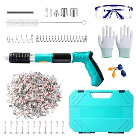 Yavinane Pistola sparachiodi manuale con 5 livelli di potenza regolabili, dispositivo portatile per fissaggio con 180 chiodi tondi per soffitti, tubature, impianti elettrici e decorazioni interne Blu