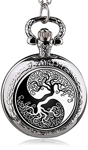 HUIBBGO Montre de Poche à Quartz en Argent avec Pendentif Arbre de Vie pour Femme et Homme