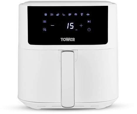 Tower T17169WHT Vortx Air Fryer with Digital Control Panel, 8 Pre-Set Cooking Functions, 1700W, 6L, White