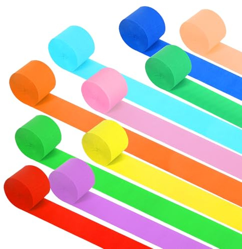 MIPIACE 12 Rollos Papel Crepé Colores 4.5cm x 10m Crepé Artesanía 10 Colores Papel Crepé Multicolor para Decoración Boda Fiesta Cumpleaños Festivales DIY Manualidades