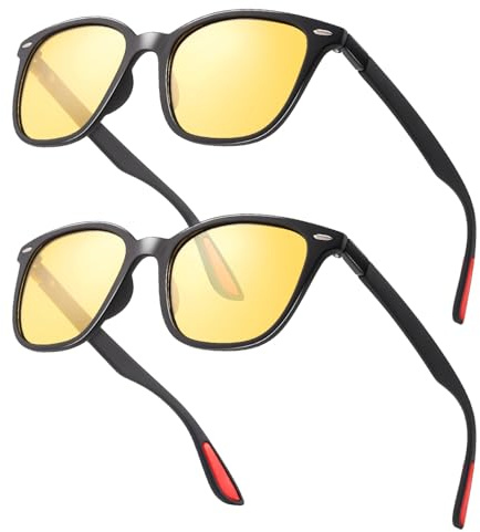 TJUTR 2Pack Night Driving Glasses for Men Women - Anti Glare Night Vision Glasses - Polarised Yellow Lenses for Driving at Night - UV Protection