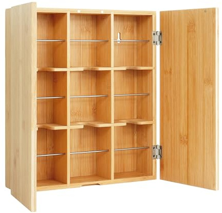 Relaxdays Teebox, 9 Scomparti, bambù, 31 x 26,5 x 7 cm, Organizer per tè, cialde di caffè, Parete, Naturale/Argento