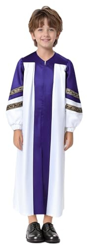 Yhong Chasuble De Chœur Unisexe Pour Enfants Toge Longue Manche Longue De Graduation Robe De Confirmation Costume Dhalloween Violet 5-6 ans