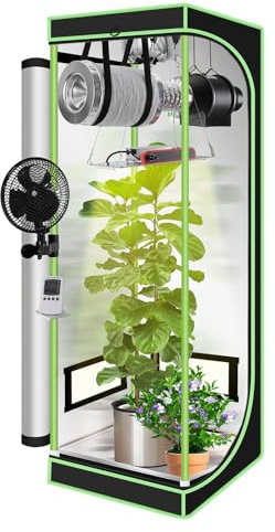 Eikuavons odlingstält komplett set 60 x 60 x 140 cm – inomhus hydroponik, odlingstält med 100 W vikbar LED-lampa och fullspektrum ventilation