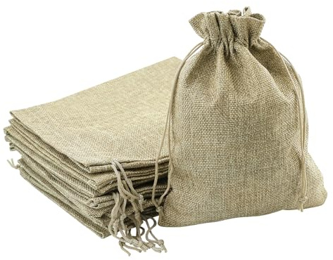 15 bolsas de tela con cordón de saco de lino, bolsas de lino de 17 x 23 cm, bolsas de yute con cordón para calendario de Adviento (marrón)