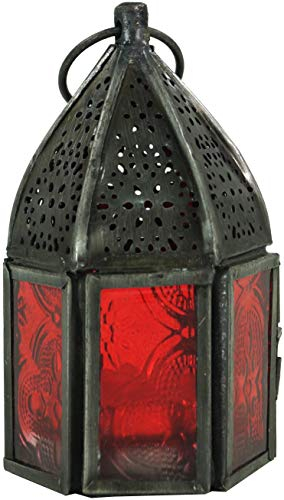 Guru-Shop Métal Oriental / Lampe en Verre Dans un Design Marocain, la Lumière du Vent en 6 Couleurs, Rouge, Fer, Couleur: Rouge, 10x5,5x5,5 cm, Lampes de Fer, Lampes en Laiton
