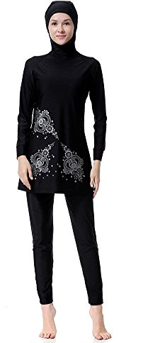 WOWDECOR Islamic Swimwear Muslim Swimsuits for Women Girl Full Cover Burkini Swimming Beachwear (Black, S(Height: 4'9-5'2))