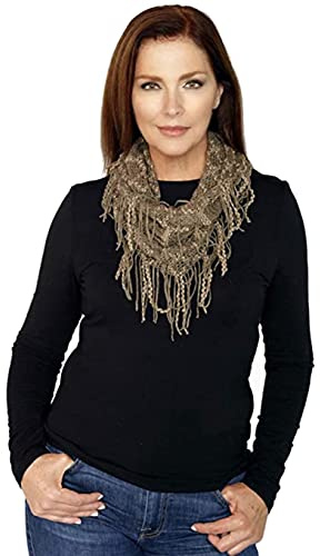 Memories Women's & Girl's Lightweight Mini Fashion Tube Collar Scarf (Taupe & Brown)