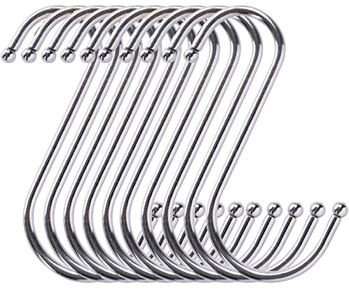 WKTRSM 10 Pack S Shape 11 CM Large S Hooks, Stainless Steel Metal Hangers S Hooks for Hanging Pots and Pans Plants Metal Heavy Duty S Shaped Hanging Hook Hangers for Kitchen Bathroom Bedroom Office