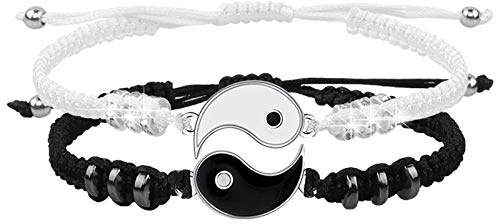 HLenyoy Bracelets Meilleur ami pour 2 Bracelet à cordon ajustable Yin Yang pour BFF Relation d'amitié Petit ami Petite amie Cadeau de la Saint-Valentin