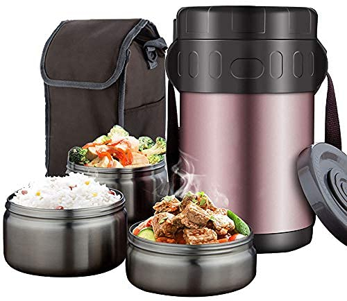 H&RB Lunch Box INOX,Boîtes Porte Alimentaires Isotherme,Isolant Contenant Inoxydable,Récipient Thermique pour Aliment,Repas Chaud Ou Froid,with Bag,2000ml