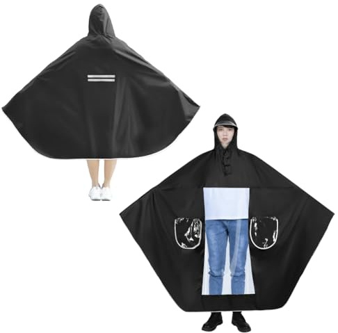 HAOZAIKEJI Universal Motorcycle Raincoat Waterproof Hoodie Rain Cape Reusable Bike E-bike Rain Coat Mobility Scooter Outdoor Rain Poncho with Detachable Hat Brim Reflective Strip for Men Women