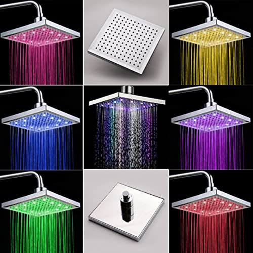 Pommeau De Douche Led, 10 Pouces Rond Tete De Douche, 7 Couleurs Changement Flux D'Eau Alimenté, Pommeau Douche Anti Calcaire, Pommeau De Douche Economie Deau, Chrome, Laiton