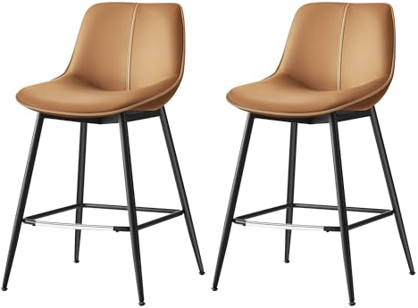 VASAGLE Barhocker 2er Set, Barstühle, ergonomische Rückenlehne, Kunstleder, Metallbeine mit verstellbaren Universalfüßen, 62 cm hoch, Home Bar, einfache Montage, karamellbraun LBC088K01