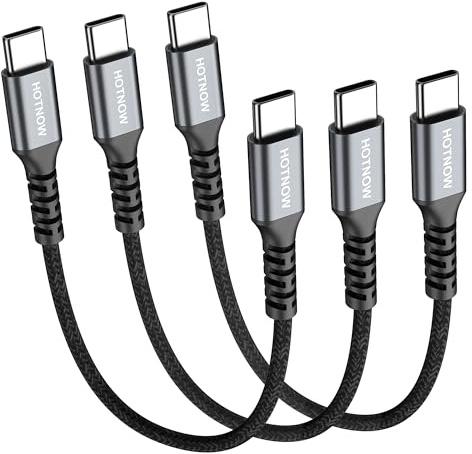 HOTNOW Corto Cable USB C a USB C 0,15m 3 piezas, 15cm USB Tipo C 65W Línea de carga rápida para iPhone 17 16, Galaxy s25 S24 S20 s9, Air 2020, iPad pro, fuente de alimentación móvil, etc.