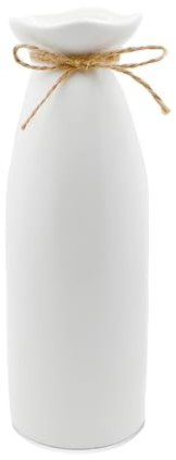 Piccolo vaso in ceramica bianco, altezza 21 cm, realizzato a mano, con filo di iuta, moderno vaso decorativo per fiori freschi, fiori secchi, vaso boho per casa, soggiorno, tavolo da pranzo, ufficio