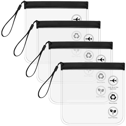 4 Pcs Clear Liquid Bags for Airport Security Liquids Bags 20x20cm, TSA Approved Travel Toiletry Bag, Leakproof Travel Bag (Black Clear 4PCS)