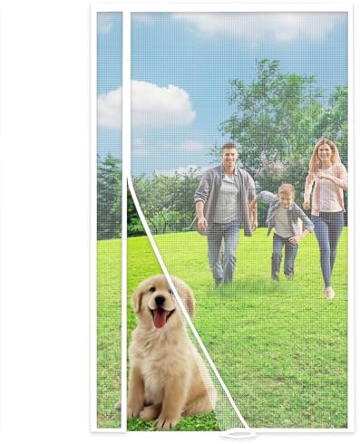 Puerta mosquitera,85x220cm Mosquitera enrollable antiinsectos que admite mascotas para pasillos, puertas, patios y caja fuerte para niños Blanco